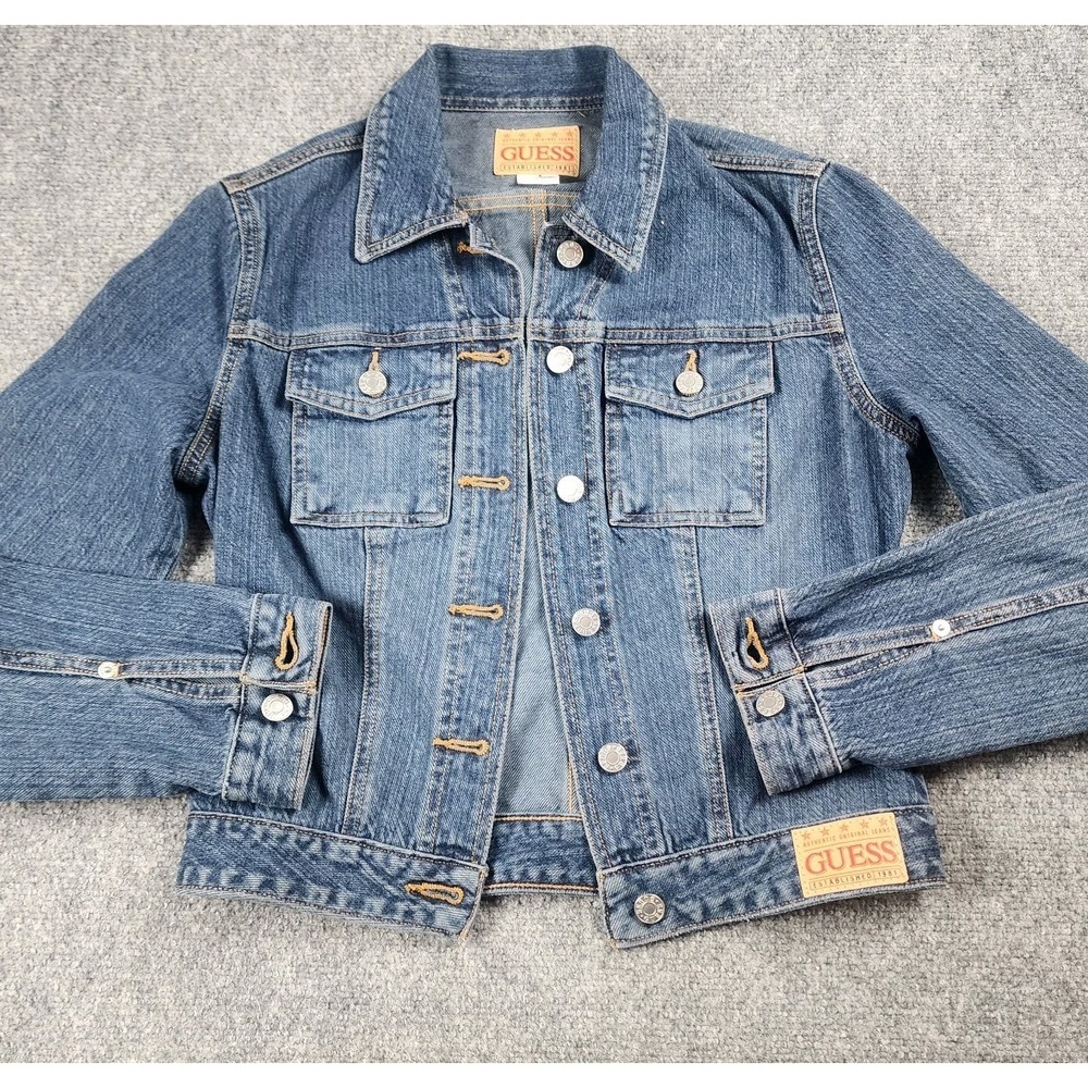 Vintage Guess Jeans Women's S Denim Jacket 90's Trucker Dark Wash Cropped Y2K - Picture 5 of 11
